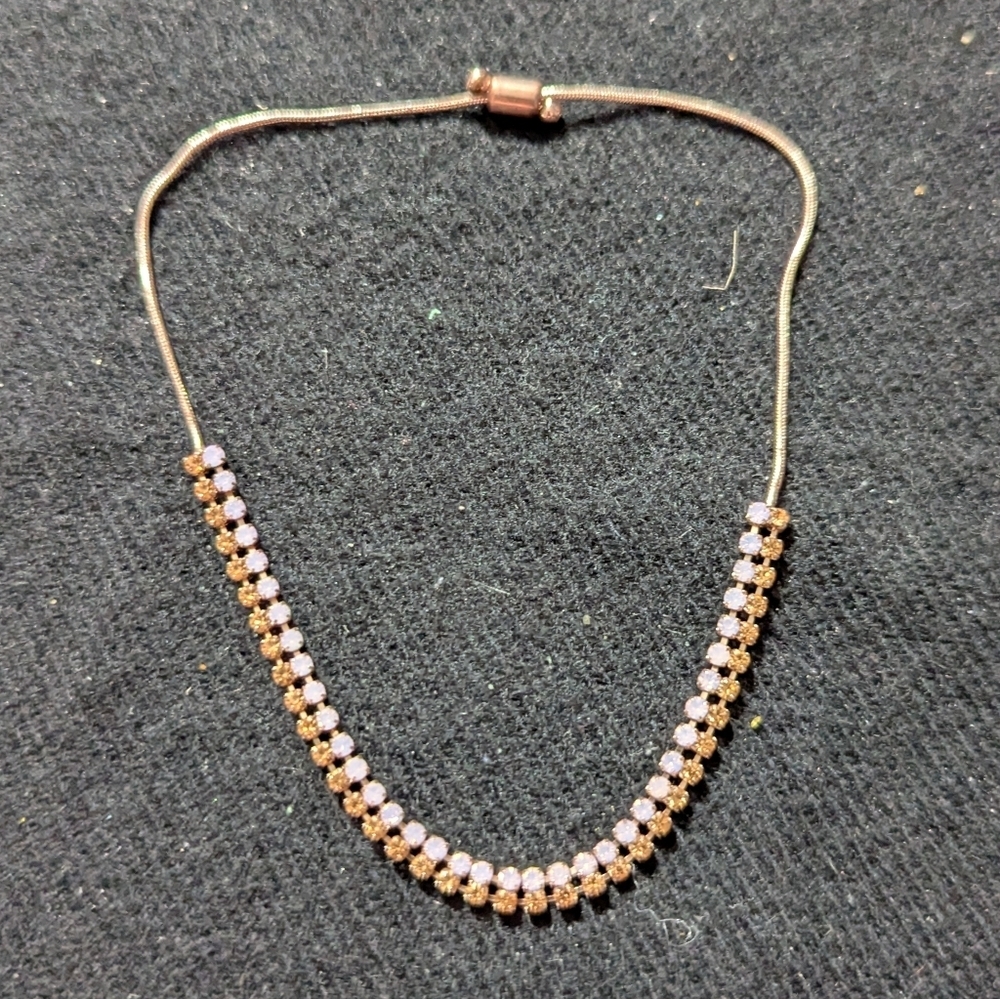 Rose Gold Tone Pink Rhinestone Dainty Delicate Slide Knot Statement Bracelet